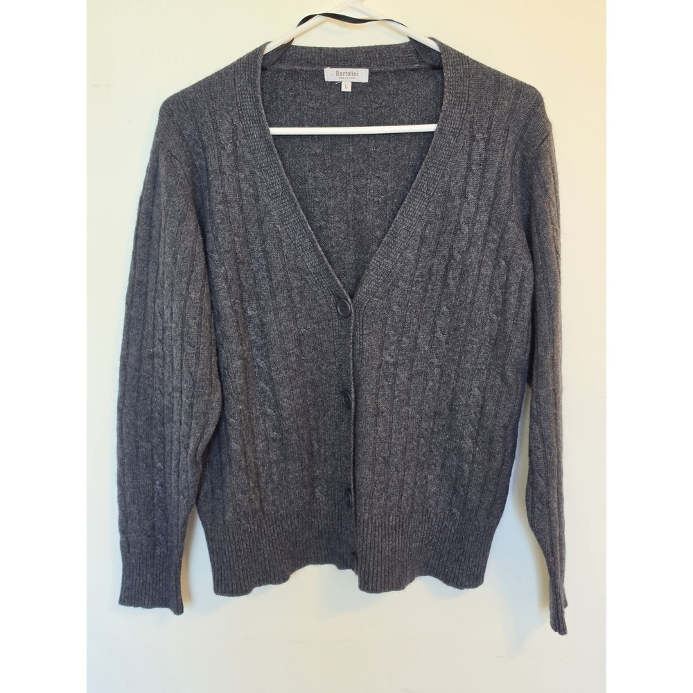 Bartolini Made in Italy Cardigan Sweater Women Gray Charcoal Knit Button Front L